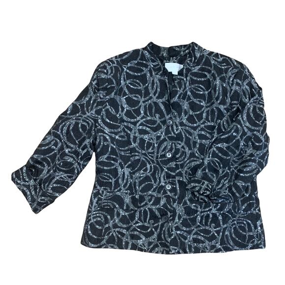 Erin London Blazer Size L Silver Scribble Loop Swirl 3/4 Cuff Sleeve - Picture 1 of 16